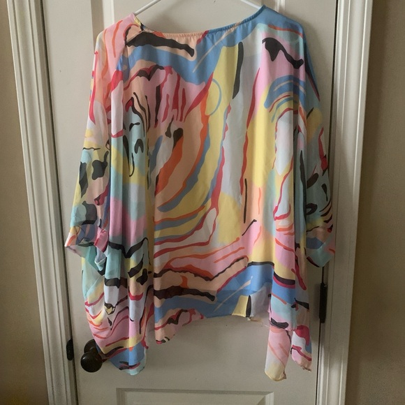 Umgee Pastel Abstract Multicolor Blouse — Pink, Blue, Yellow - Picture 3 of 3
